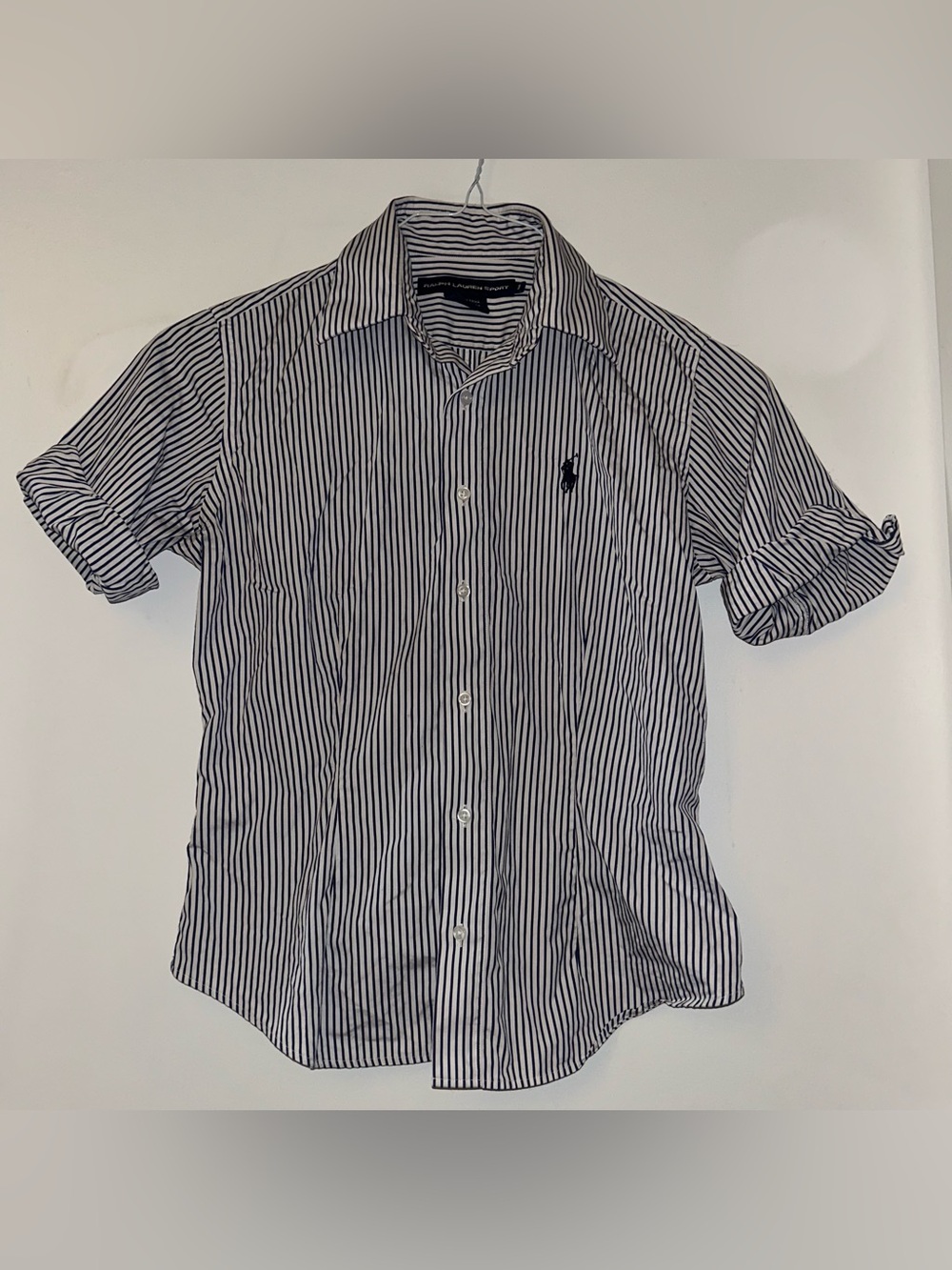 Ralph Lauren Sport Women’s Navy & White Stripe Button-Up Slim Shirt